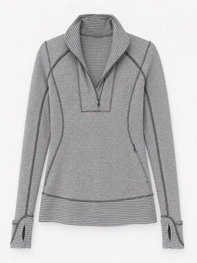 Lululemon Heather Grey Striped Funnel Neck Pullover – Size 10